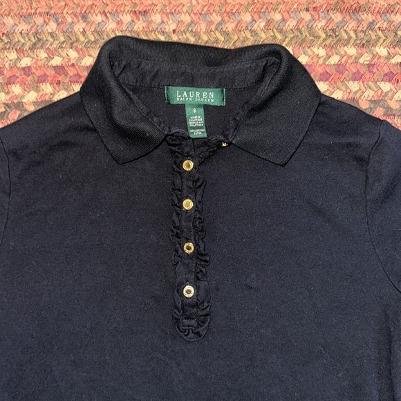 SOLD LAUREN RALPH LAUREN BLACK CLASSIC RUFFLE DETAIL POLO - Picture 3 of 4